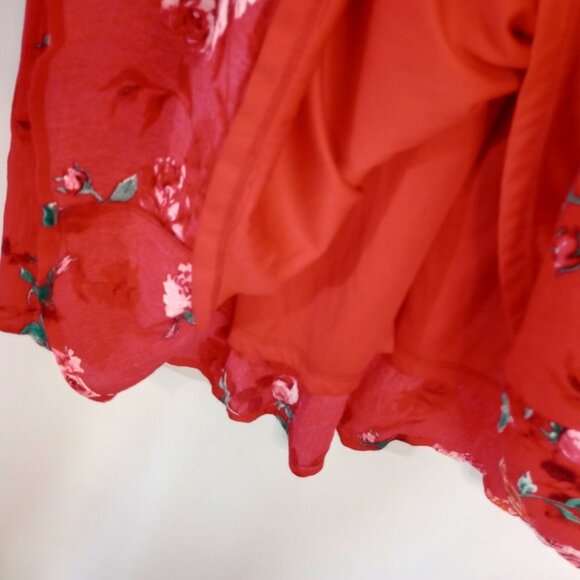 Torrid Red Floral Mini Gauze Lace-Up Skater Dress - Picture 5 of 11